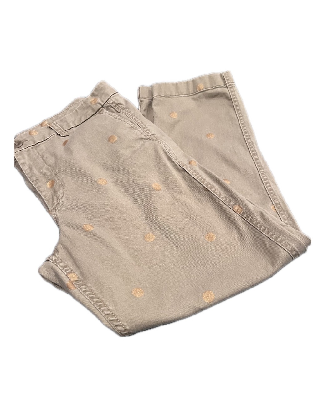 J. Crew Beige Jeans with Gold Polka Dots